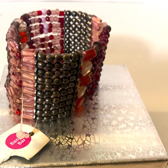 Cost plus world market bracelet bangle bar beaded boho pinks reds - Picture 4 of 6